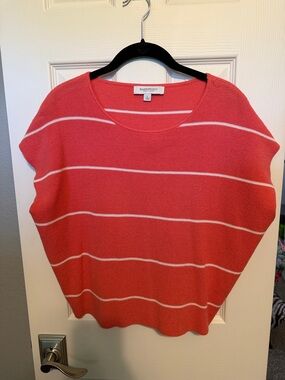 Madison Coral and White Striped Scoop Neck Sweater